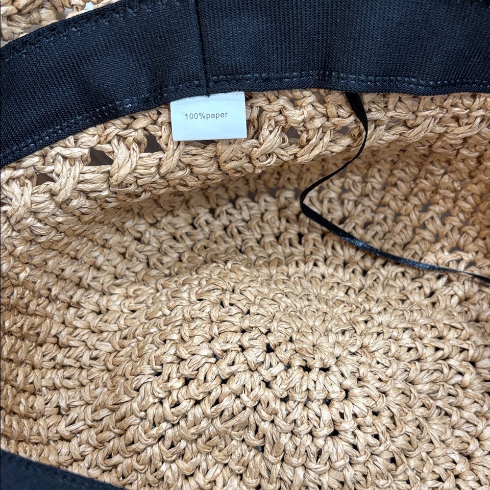 Stylish Tan Crochet Straw Hat - Picture 2 of 2